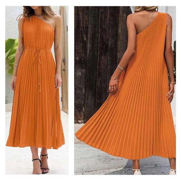 Black Orange Pleated wide cut dress 94033